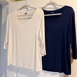 Set of Two Rip Kirt Tops Sz XL Soft Cool Modal/Spandex 3/4 Sleeves Navy & White